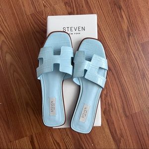 Blue Harlien Croc Embossed Slide Sandal